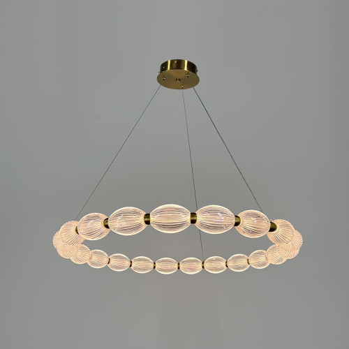 Led люстра с прозрачными рельефными шариками в латунном кольцевом корпусе Ø 78 см | Line F | Арт. MJ343-780 AB+CL 