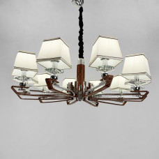 Люстра з коричневою екошкірою на 10 плафонів-абажурів | Line F | Арт. S1449/10 BR 