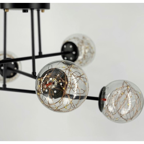 Черная LED люстра на 6 прозрачных плафонов со встроенными светодиодами | Line F | Арт. K26/6 BK 