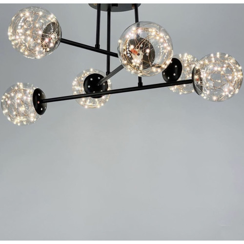 Черная LED люстра на 6 прозрачных плафонов со встроенными светодиодами | Line F | Арт. K26/6 BK 