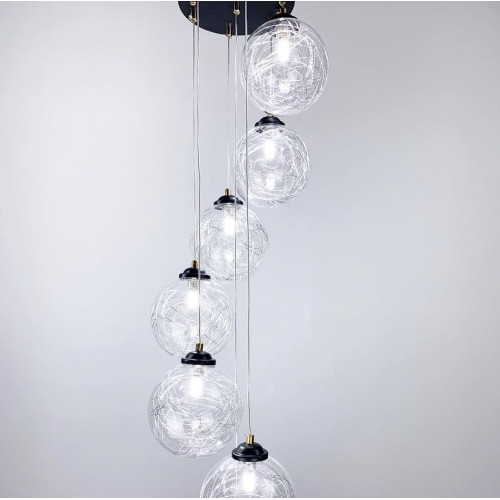 Подвесной светильник Transparent Bubbles на 7 плафонов с металлической нитью | Line F | Арт. 371/7 