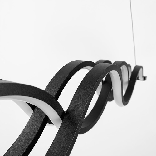 Удлиненная черная LED люстра-волна в стиле хай-тек в двух размерах | Line F | Арт. H23L BK 