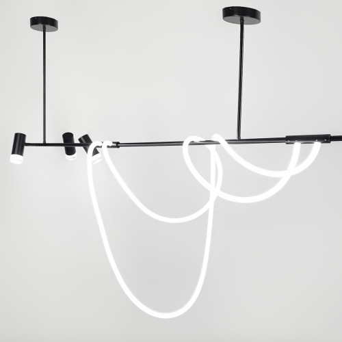 Стильная удлиненная LED люстра с тремя спотами длиной 150 см | Line F | Арт. MBJ7-1500-3 BK 