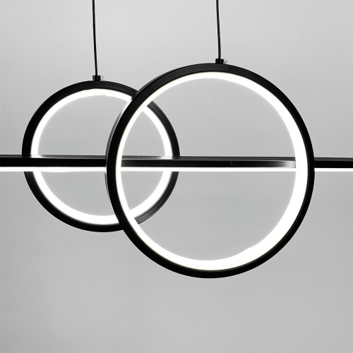Удлиненная черная LED люстра с 2 светодиодными кругами и 2 плафона | Line F | Арт. MJ115 BK 