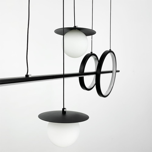 Удлиненная черная LED люстра с 2 светодиодными кругами и 2 плафона | Line F | Арт. MJ115 BK 