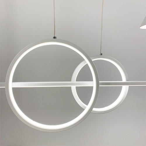Удлиненная белая LED люстра с 2 конусными плафонами | Line F | Арт. MJ114 WT 