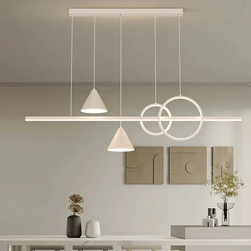 Удлиненная белая LED люстра с 2 конусными плафонами | Line F | Арт. MJ114 WT 