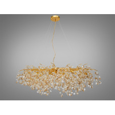 Багата кришталева люстра на тросах витягнутої форми, 12 ламп, золото