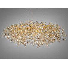Багата кришталева люстра на тросах витягнутої форми, 12 ламп, золото
