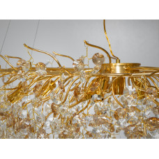 Багата кришталева люстра на тросах витягнутої форми, 12 ламп, золото