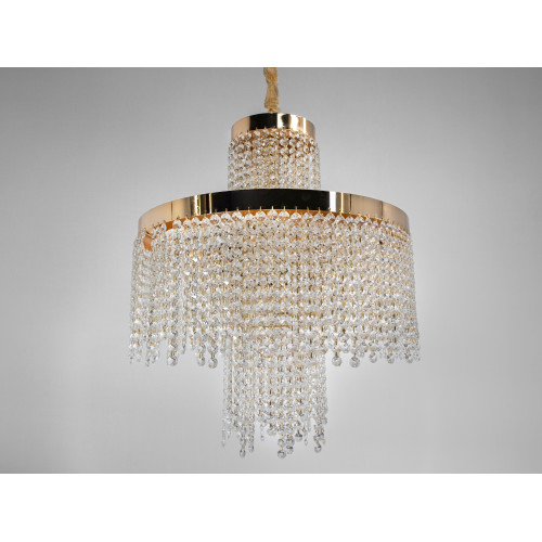 Хрустальная люстра LED 376 золотая с двумя уровнями подвесок (арт. 376-500GD)