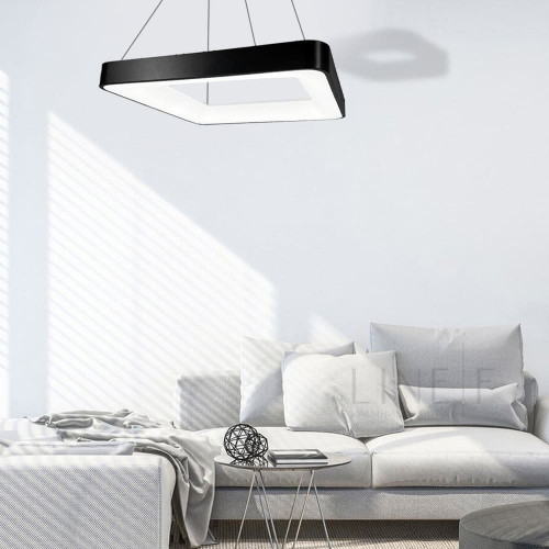 LED люстра подвесная в черном квадратном корпусе 58х58х6,5 см | Line F | Арт. MJ312-600 BK 