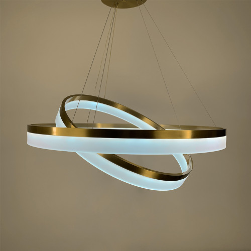 Современная подвесная LED люстра на 2 кольца в латунном каркасе. | Line F | Арт. M2702-800+600 AB 