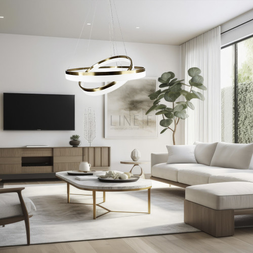 Современная подвесная LED люстра на 2 кольца в латунном каркасе. | Line F | Арт. M2702-800+600 AB 