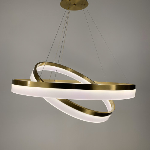 Современная подвесная LED люстра на 2 кольца в латунном каркасе. | Line F | Арт. M2702-800+600 AB 
