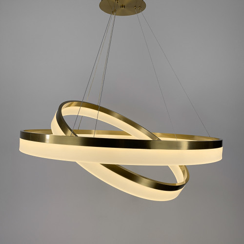 Современная подвесная LED люстра на 2 кольца в латунном каркасе. | Line F | Арт. M2702-800+600 AB 
