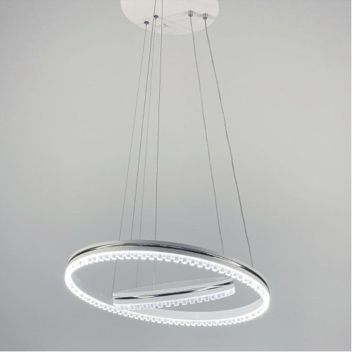 Белая LED люстра на 2 кольца с хромированной полоской | Line F | Арт. A55060/2P WT+CH 