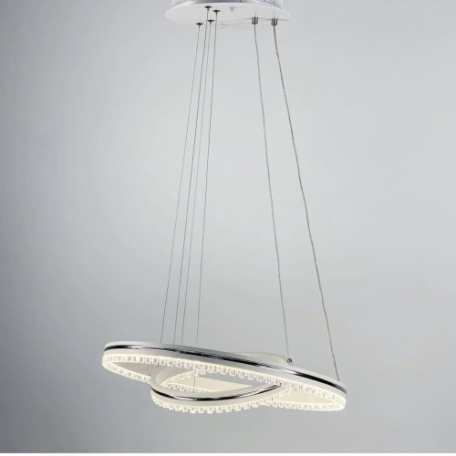Белая LED люстра на 2 кольца с хромированной полоской | Line F | Арт. A55060/2P WT+CH 