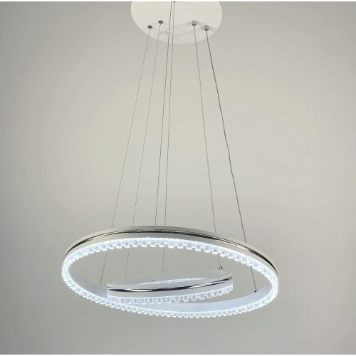 Белая LED люстра на 2 кольца с хромированной полоской | Line F | Арт. A55060/2P WT+CH 