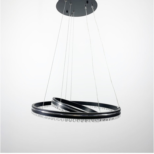 Черная LED люстра на 2 кольца с хромированной полоской | Line F | Арт. A55060/2P BK+CH 