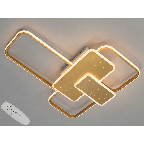 Сучасна стельова світлодіодна люстра з пультом, 105 Вт, золото (арт. 2449G dimmer)