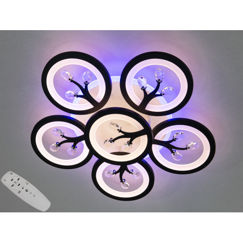 Потолочная LED-люстра с диммером и подсветкой, 90W (арт. 8135/5+1BK 3col dim)