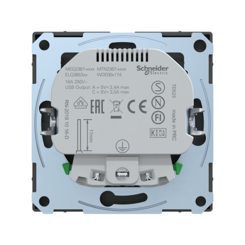 Розетка силова 2К+З, 16А, з USB 3A, тип А+C, гвинт.затиск, шторки, Антрацит, пластик, D-Life Merten MTN2367-6034