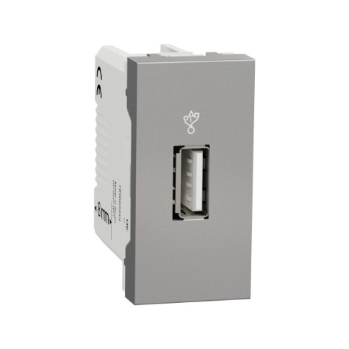 Розетка для передачі даних USB 2.0, 1 модуль, алюміній, Unica NEW NU342930
