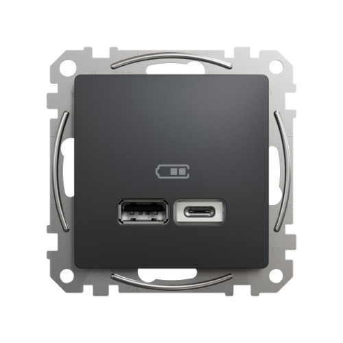USB розетка A+C, 3 A, 45 Вт, Антрацит Sedna Design SDD114404