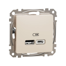 USB розетка A+C, 3 A, 45 Вт, Бежевий, Sedna Design SDD112404