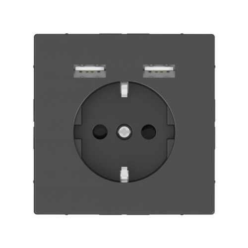 Розетка силова 2К+З, 16А, з USB 2.4A, тип А+А, гвинт.затиск, шторки, Антрацит, пластик, D-Life Merten MTN2366-6034