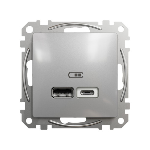Розетка USB подвійна А+C, 2.4А, 230В, Алюміній, Sedna Design SDD113402