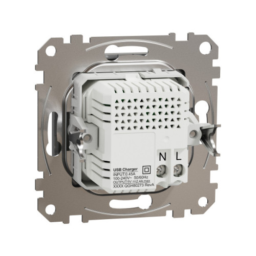 Розетка USB подвійна А+C, 2.4А, 230В, Алюміній, Sedna Design SDD113402