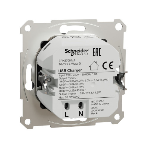 USB розетка А+С, 3 А, 45 Вт, антрацит, EPH2700471