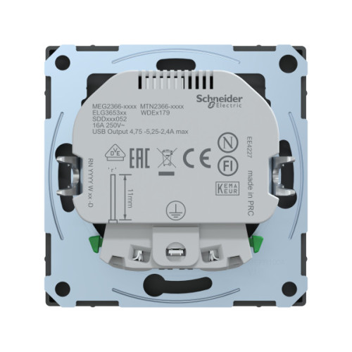 Розетка силова 2К+З, 16А, з USB 2.4A, тип А+А, гвинт.затиск, шторки, Антрацит, пластик, D-Life Merten MTN2366-6034