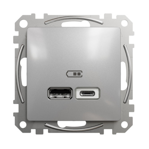 Розетка USB подвійна А+C, 2.4А, 230В, Алюміній, Sedna Design SDD113402