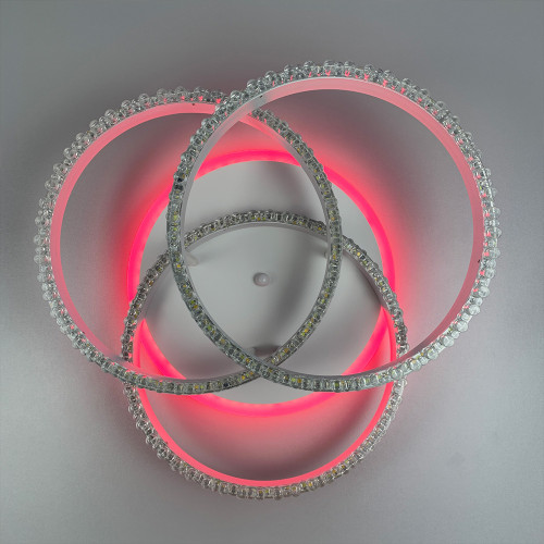 LED светильник белый на 3 кольца с хромированной полоской d30 см | Line F | Арт. A55063/3С RGB WT+CH 