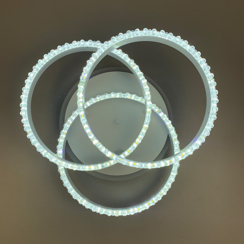 LED светильник белый на 3 кольца с хромированной полоской d30 см | Line F | Арт. A55063/3С RGB WT+CH 