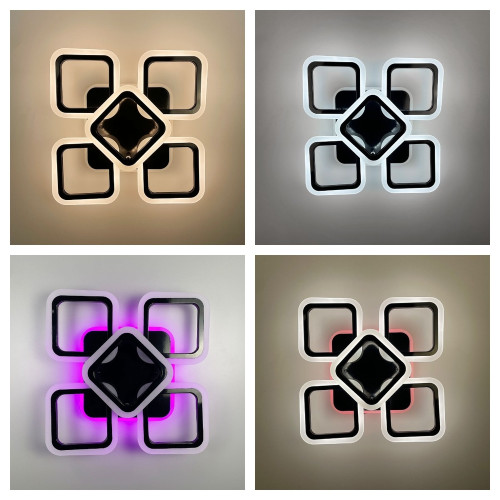 Стельова чорна люстра LED на 4+1 ріжки-квадрати | Арт. A 2400/4+1S RGB BK BK | Line F