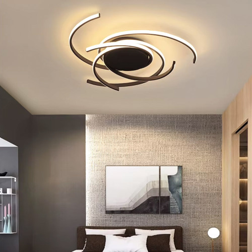 Стельова чорна люстра із вигнутими світловими елементами Ø 60х30 см | Арт. H 016-560 BK | Line F