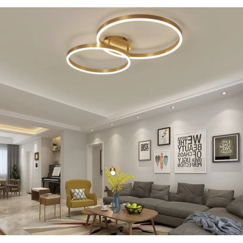 Золотая потолочная LED люстра Anelli на 2 кольца | Line F | Арт. A8008/2 GD 