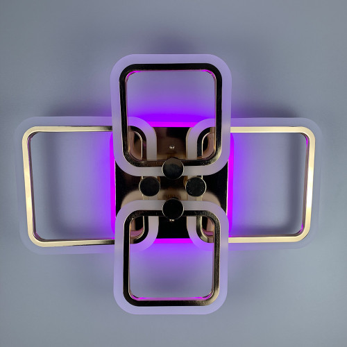 Золотая LED люстра на 2+2 рожка квадратной формы | Line F | Арт. A2503/2+2 RGB GD 