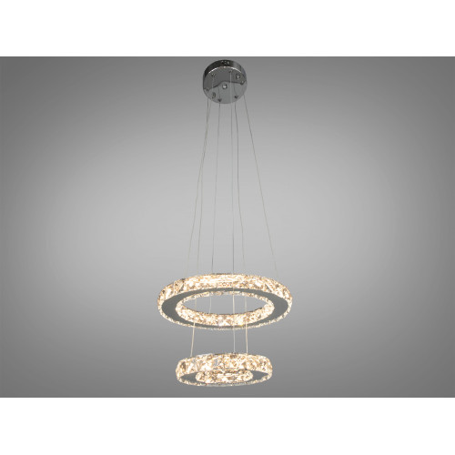 LED Люстра підвіс Кришталеві кільця в вітальню, 30 W, хром