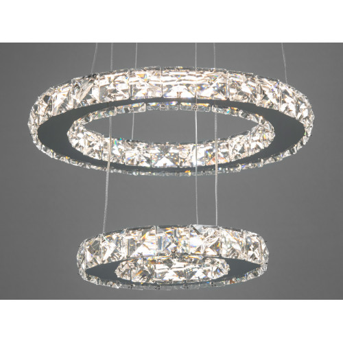 LED Люстра підвіс Кришталеві кільця в вітальню, 30 W, хром