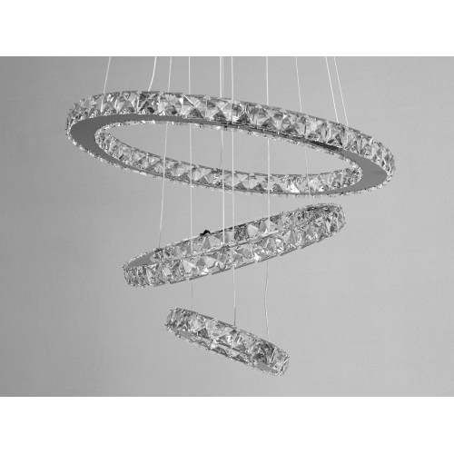 Стильна кришталева LED люстра на підвісах-тросах, 60W, хром
