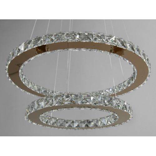 Сучасна LED люстра підвіс Кришталеві кільця, 55W, золото