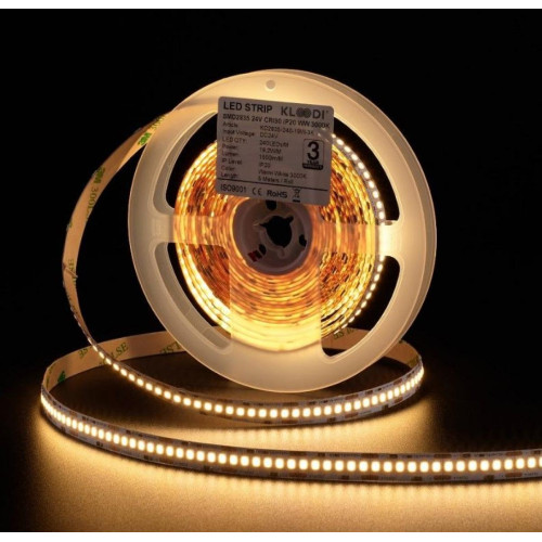 LED Стрічка 19,2W 240LED 3000K 1600LM IP20 24V KLOODI KD2835-240-19.2W-3К-24V