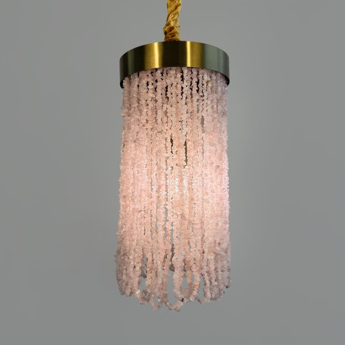 Латунный светильник с подвесками из розовых декоративных камней Ø20 см | Line F | Арт. P1425-200 Pink Stone 