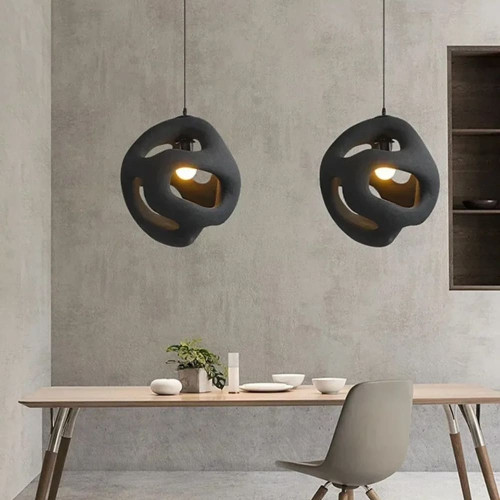 Гипсовый светильник в черном цвете Ø 50 см | Line F | Арт. MJ34-450*500 BK 
