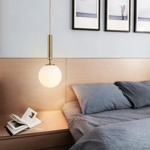Підвісний латунний світильник з білим матовим плафоном | Арт. A 345/1 AB | Line F